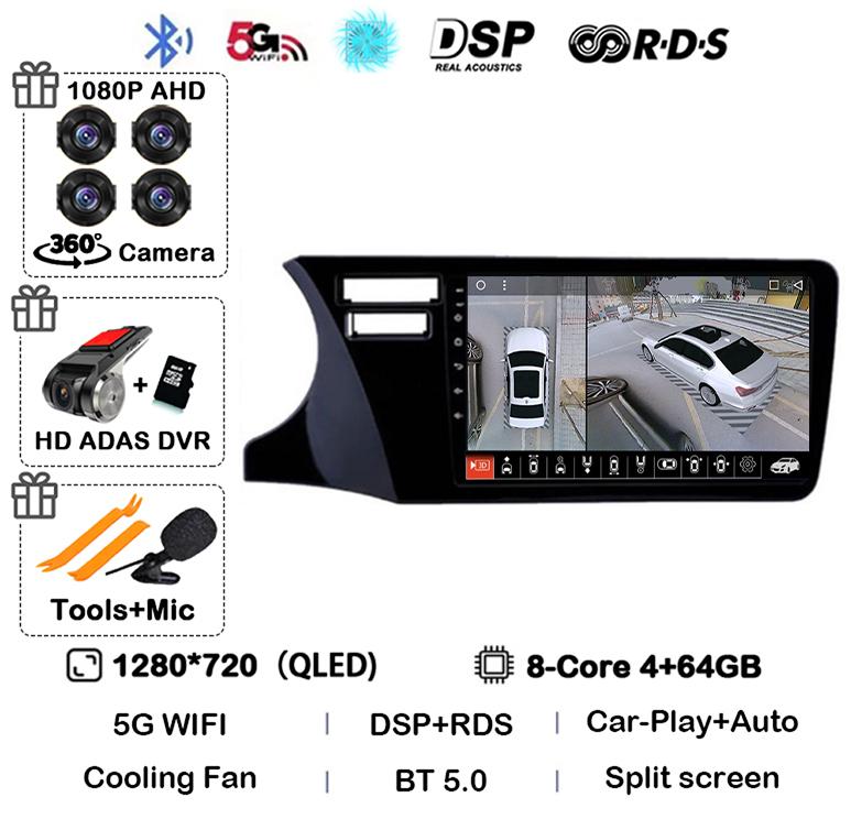 Android 14 Carplay Auto For Fit Honda City 2014 2015 2016 2017 Multimedia Stereo Car Radio DVD Video Player Navi Head Unit Audio