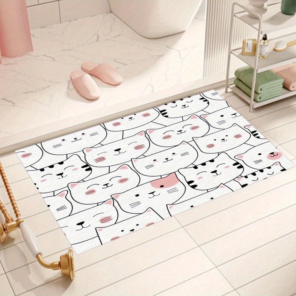 1pc Whisker Wonders Cat Face Pattern Door Mat, Polyester Non-Slip Washable Entrance Rug for Kitchen, Bedroom, Bathroom, Living