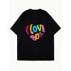 Oversized T Shirt Dress Black Love 80s Rainbow Print Graphic Tee For Casual Wear Party Outfit Street Style Fashion Statement Piece