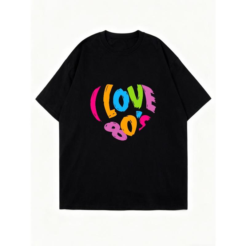 Oversized T Shirt Dress Black Love 80s Rainbow Print Graphic Tee For Casual Wear Party Outfit Street Style Fashion Statement Piece