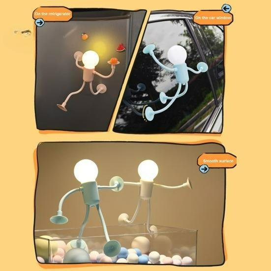 LED Bedside Lamp Funny Night Light with Suction Cup Soft Glow DIY Shape Cute Light Bulb Man Mini Night Light