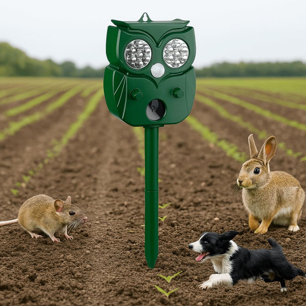 Owl Shape Ultrasonic Animal Repellant Solar Powered 14 LEDs Cat Dog Repellant Rechargeable Infrared Sensor