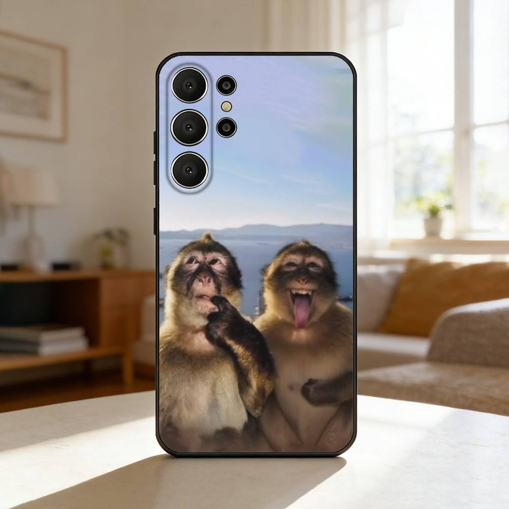 Cute Funny M-Monkey Phone Case For Samsung S26,S25,24,23,22,30,21,10,9,Ultra,Plus,Lite,Black Soft Case