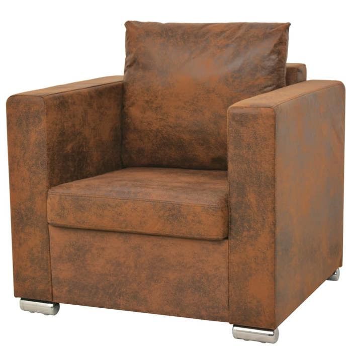 Fauteuil Marron Similicuir daim - VIDAXL - Elégance - Chic - 1 place - Avec accoudoirs - Intérieur - Salon