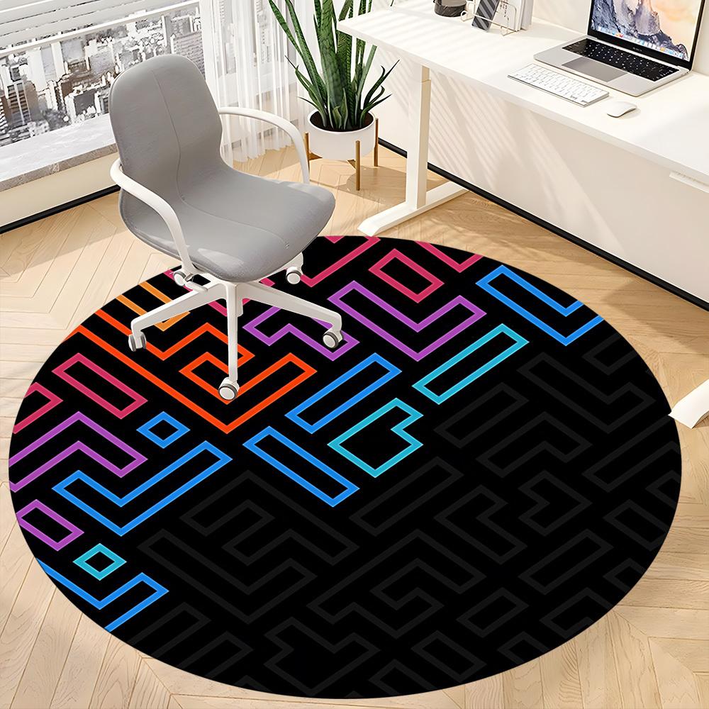 1pc Geometric Design Chair Carpet for Office, Round Non-Slip Durable Large Size Office Carpet, Suitable for Office, Beautiful Decoration