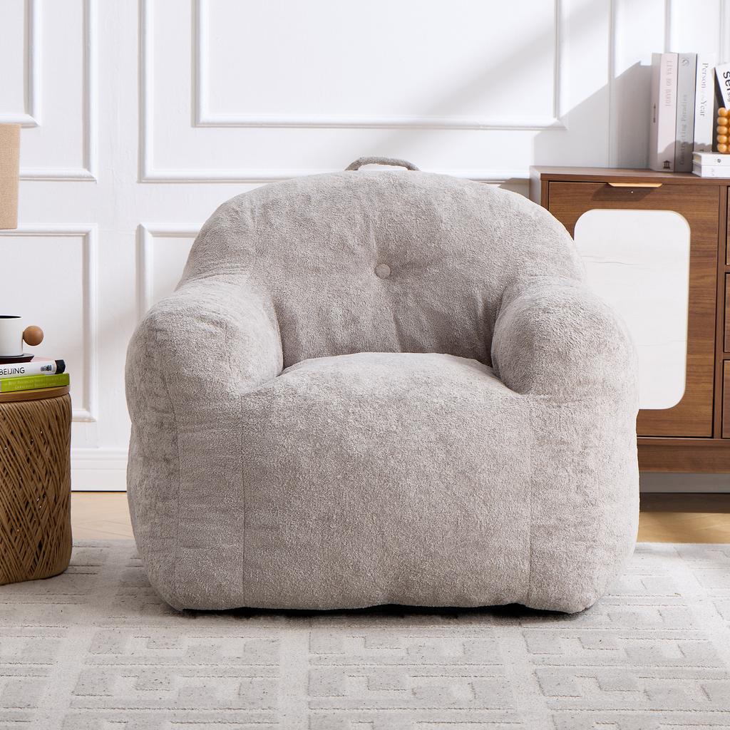 Bean Bag Chair with Shredded Sponge Filler ,Faux Fur Beanbag Sofa with Armrests , for Living Room, Bedroom & Reading,No Assembly Required ,Light Grey