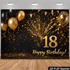2D 18th Birthday Party Banner with Black Gold Balloons