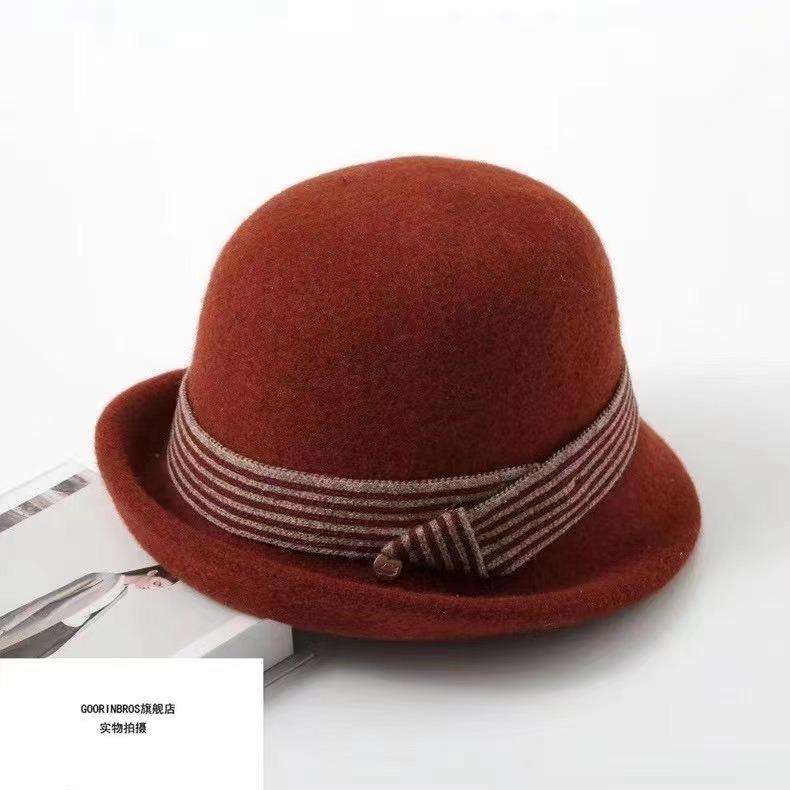 

Retro striped webbing wool front upturned basin hat women s autumn and winter warm literary and casual bucket hat M（56-58cm） brick червоний колір