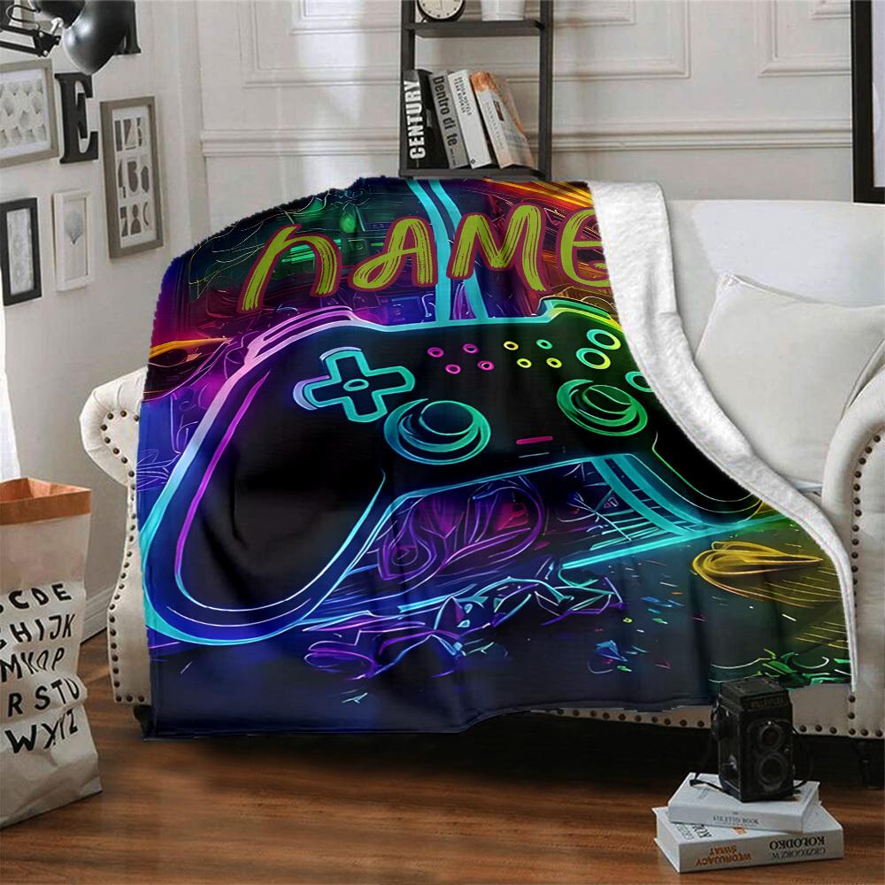 Vibrant Neon Gaming Controller With Colorful Circuitry Background Cozy Personalized Blanket Personalized Text Comfortable Great For Sofa Couch Office
