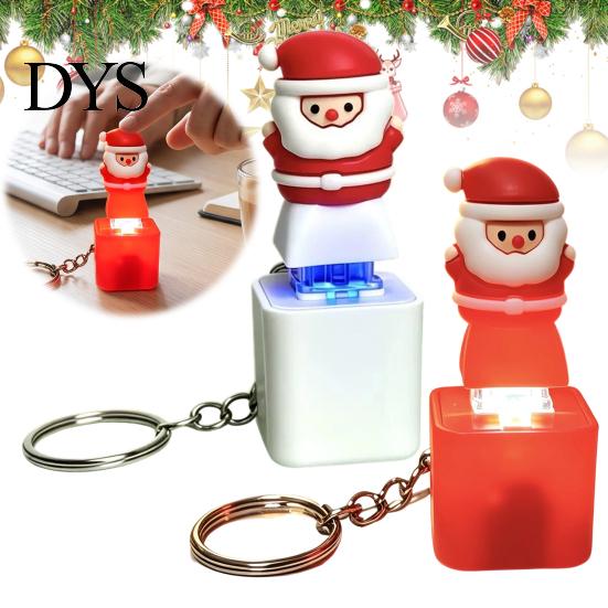 Small Santa Figurine Claus Luminous Voice Keychain, Type‑C Rechargeable Fidget Toy, Holiday Travel Accessories Portable LED Light Pendant