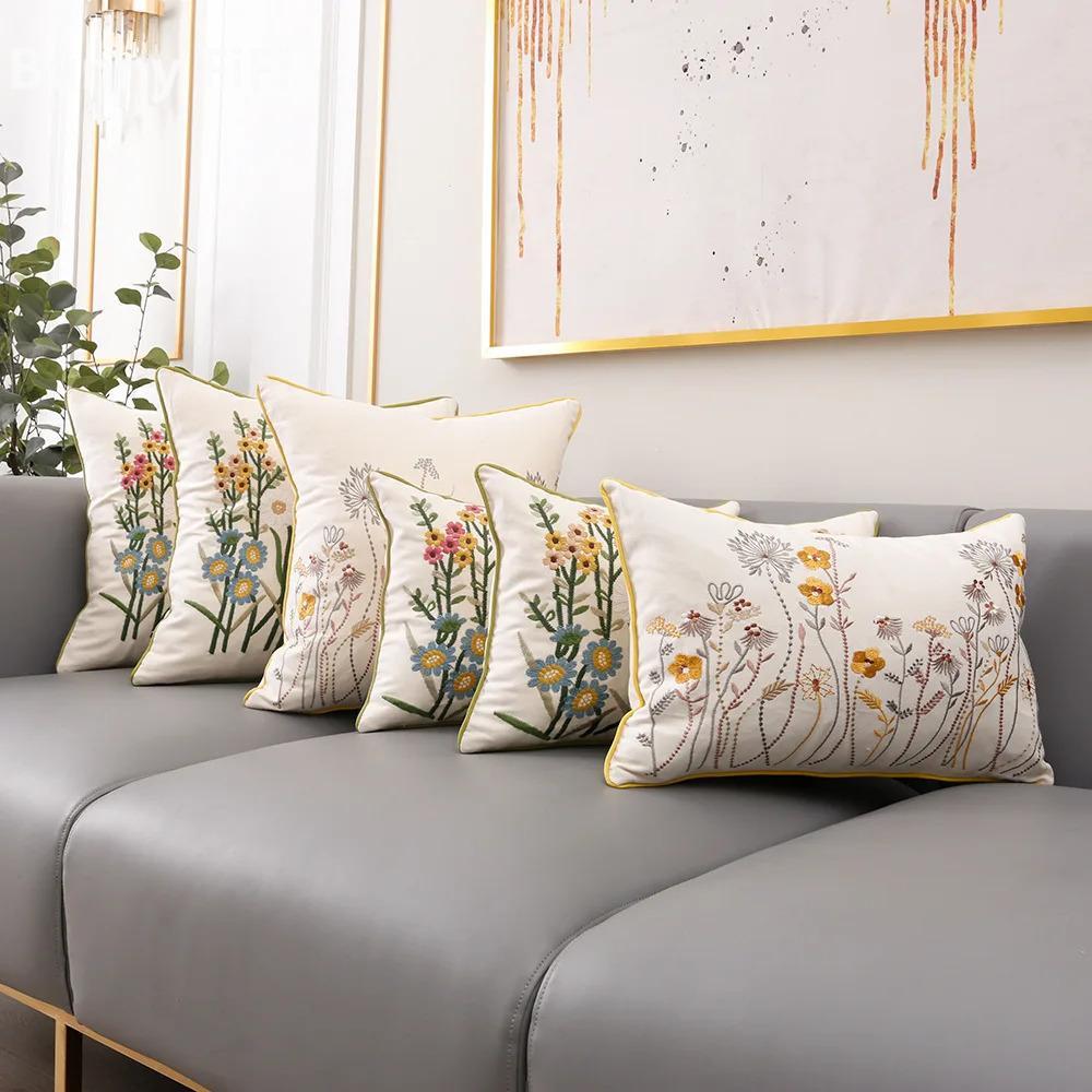 Cotton Embroidered European Pastoral Floral Cushion Cover 45x45cm Sofa Seat Home Decor Throw Pillow Case Living Room Decoration