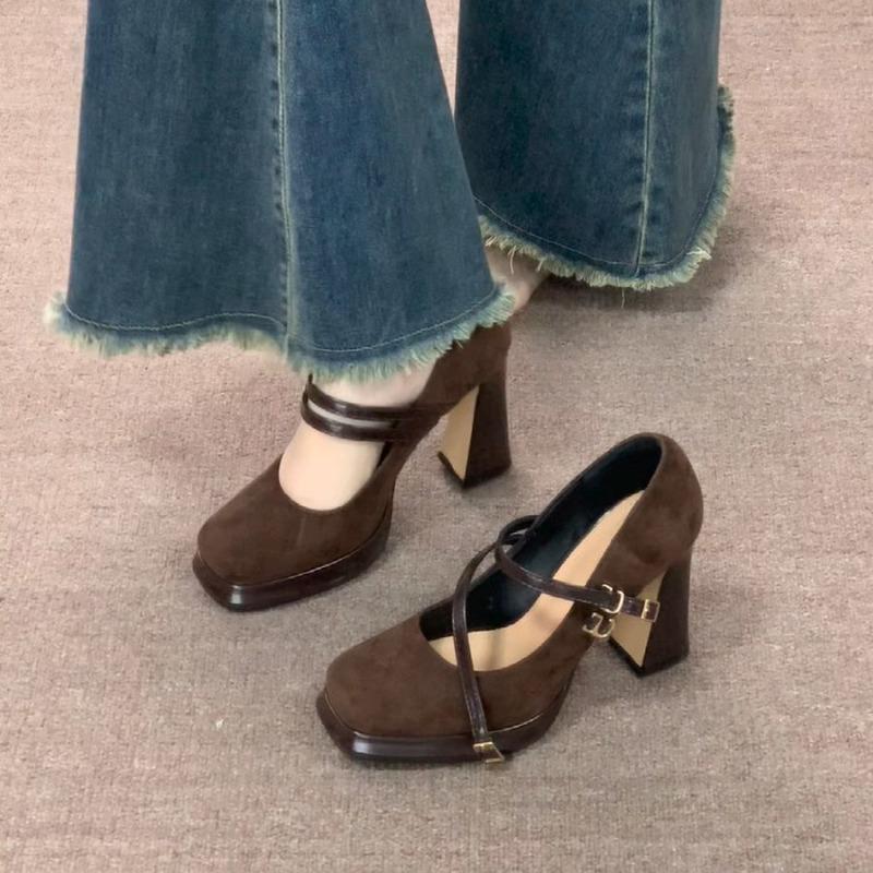 Women's New Summer Retro High Heels Shoes Thick Heel Comfortable Shoes Waterproof Platform Short Women Club Mary Jane Shoes Pump