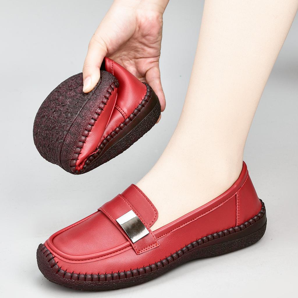 2025 casual leather shoes women's spring 2025 new one-pedal non-slip flat-bottomed comfortable mother single shoes women