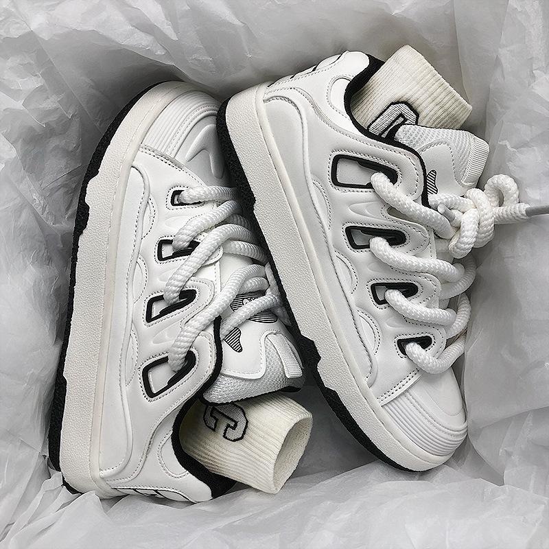 

Новые ретро хлебные туфли модные и универсальные, а кеды повседневные 36 белый/чёрный