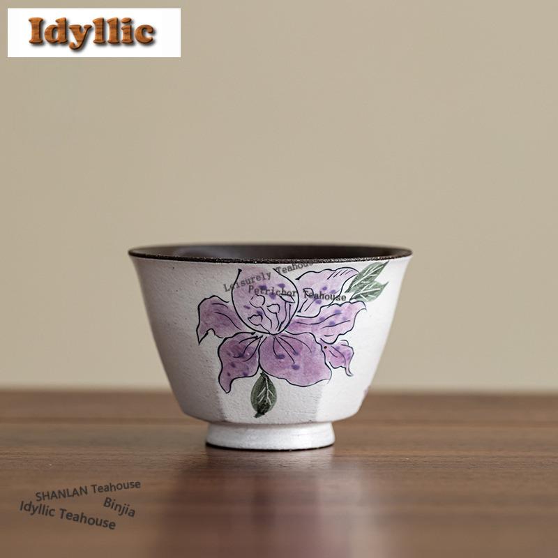 2pc/Lot Hand-painted Iris Flower Teacup Elegant Tea Bowl Beautiful Tea Cup Tea-tasting Fragrance Cup Chazhan Master Cups 35ml