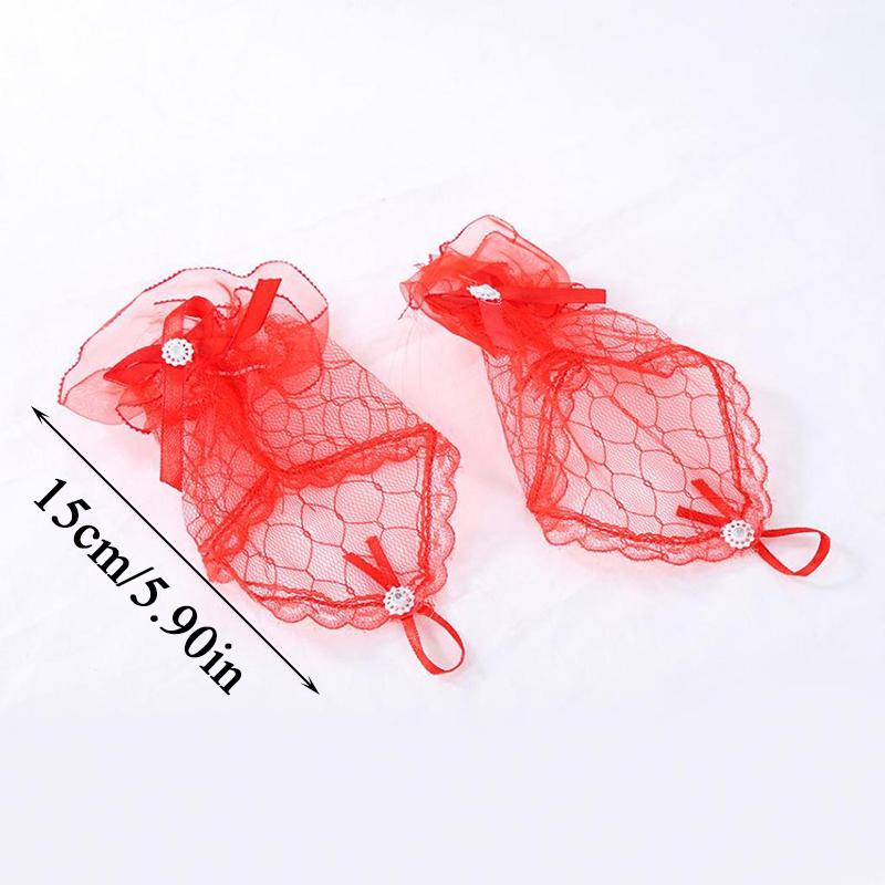 Flower Hollow Fingerless Gloves Women Mesh Dance Wedding Mitten Hand Decoration Bow Gothic Glove Net Yarn Mittens