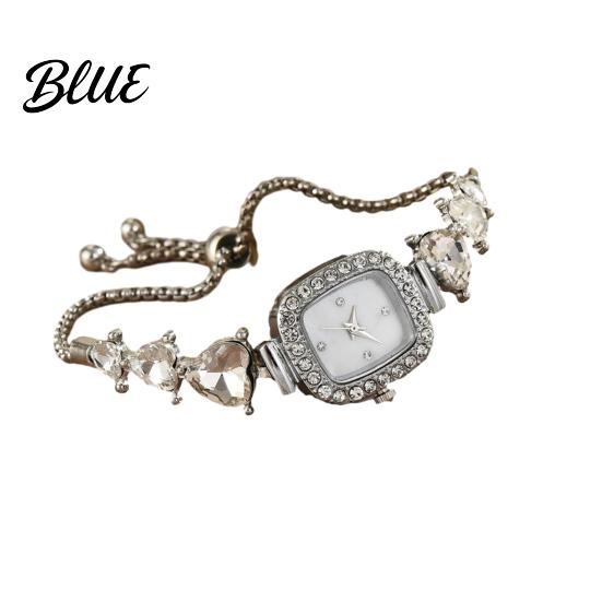 Rhinestone Embellished Watch Women Bracelet Small Square Dial Analog Quartz