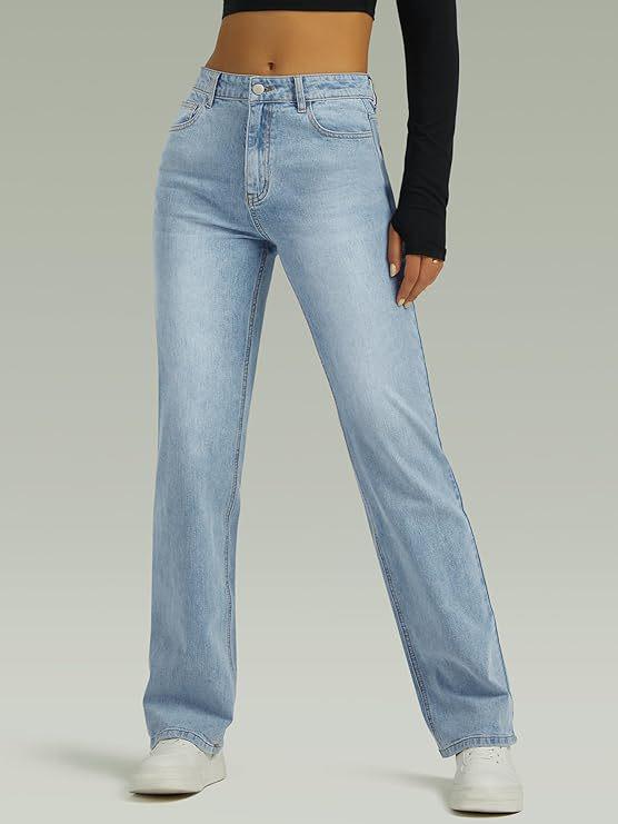 Women's High-Waisted Retro Straight-Leg Jeans - Slimming Loose Fit, Petite Floor-Length