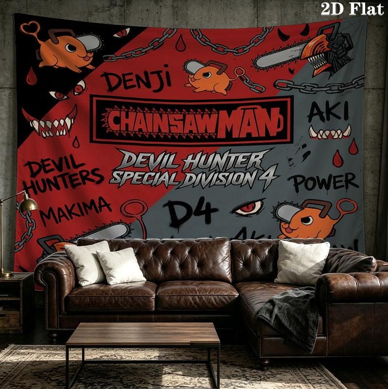Chainsaw Man Wall Tapestry Aesthetic Wall Hanging Printed Fabric Blanket Decorative Tapestries For Bedroom Living Room Home Decor
