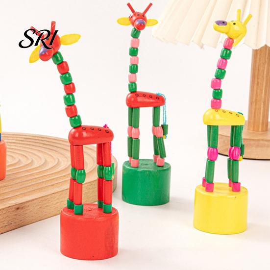 Solid Wood Giraffe Toy Wooden Dancing Elastic Rope Puppet Toddlers Boys Girls Educational Press And Swing Animal Children