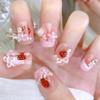 24Pcs Cute Strawberry Bow-Fake Nails for Women Sweet-Design Lightweight Durable Manicure Accessory