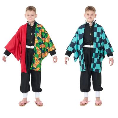 Costume Cosplay Demon Slayer Corps Kimetsu No Yaiba pour Enfants - Uniforme Kamado Tanjirou avec Manteau Anime Agatsuma Zenitsu Déguisement Ou