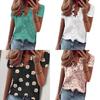 T-shirt da donna alla moda con scollo a V, maniche corte a balze e stampa floreale margherita alla moda