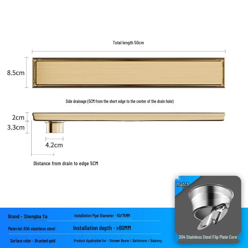 Bright Light 304 Stainless Steel Invisible Floor Drain - Odor-Resistant for Hotel Showers