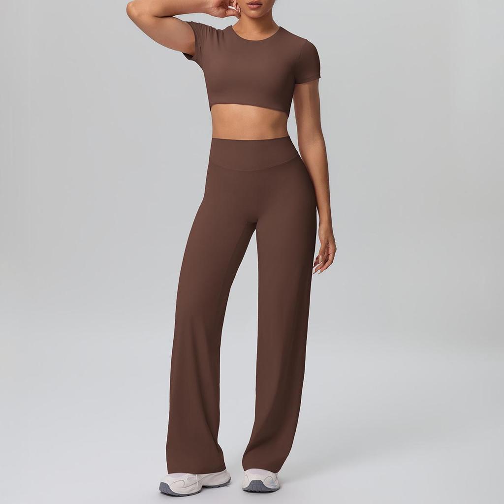 Wolkig Schnelltrocknender Gekürzter Yoga-Anzug mit Integriertem BH für Outdoor-Fitness & Laufen - Damen Sport Zweiteiliges Set