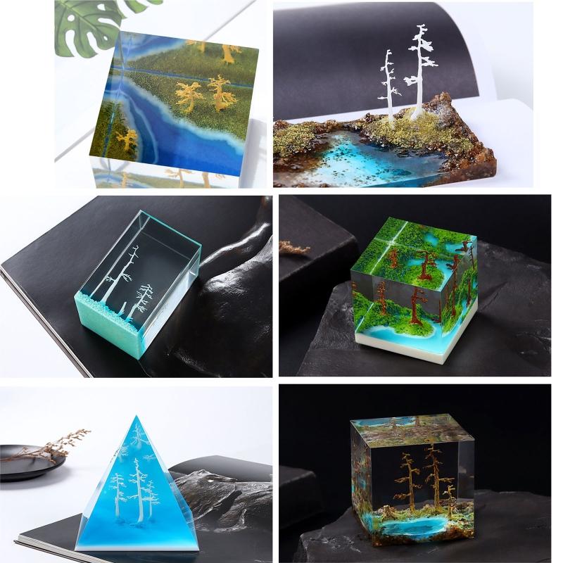 4/5/6/7/8/9cm Mini Mikrofält Landskap Träd Harts Trädmodell 3D Stereoskopiskt Träd Bordsdekoration Hem DIY Verktyg