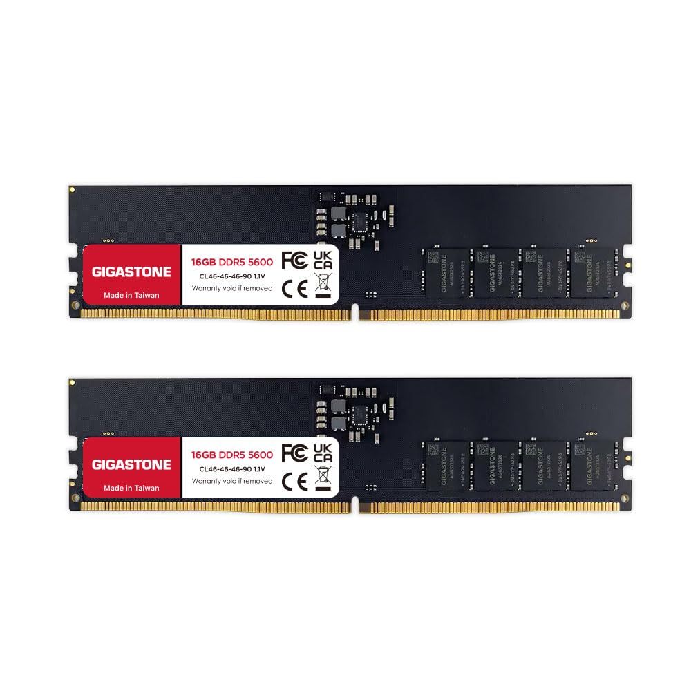 GIGASTONE DDR5 2 x 16GB DDR5 5600MHz CL UDIMM Unbuffered Memory Module Upgrade for Desktop PCs Memory (32GB Kit) PC5-44800 46-46-46-90 1.1V 288-pin