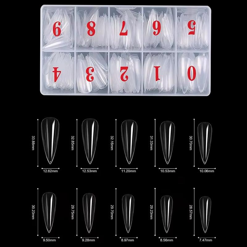 500Pcs/Box Stiletto Nail Tips Transparent False Press on Acrylic Nails Mixed Size Fake Nails DIY Manicure Extension Tools