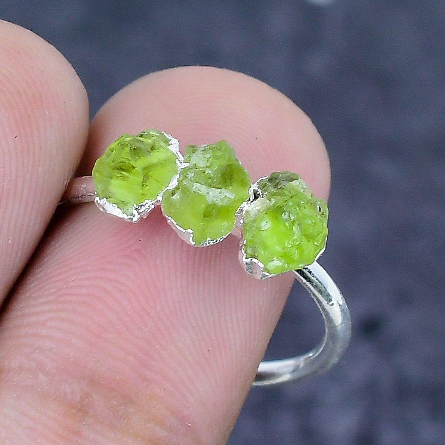 Natural Peridot Rough 925 Sterling Silver Jewelry Ring Size Adjustable D5j17