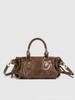 Rivet Oil Wax Leather Handbag, Fashionable Drawstring Bow, Single Shoulder Crossbody Bag, Pleated Women's Bag