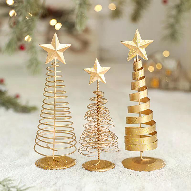 Albero di Natale Decorazione Dorata in Ferro Ornamento Festivo da Tavolo Decorazione per la Casa delle Feste Statuetta Albero di Natale Decorazione per Festa di Natale