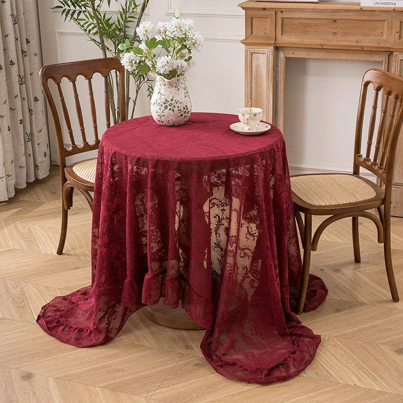 French Style Lace Table Cloth Elegant Floral Embroidered Table Cover Vintage Tablecloth for Wedding Garden Dining Table Decor