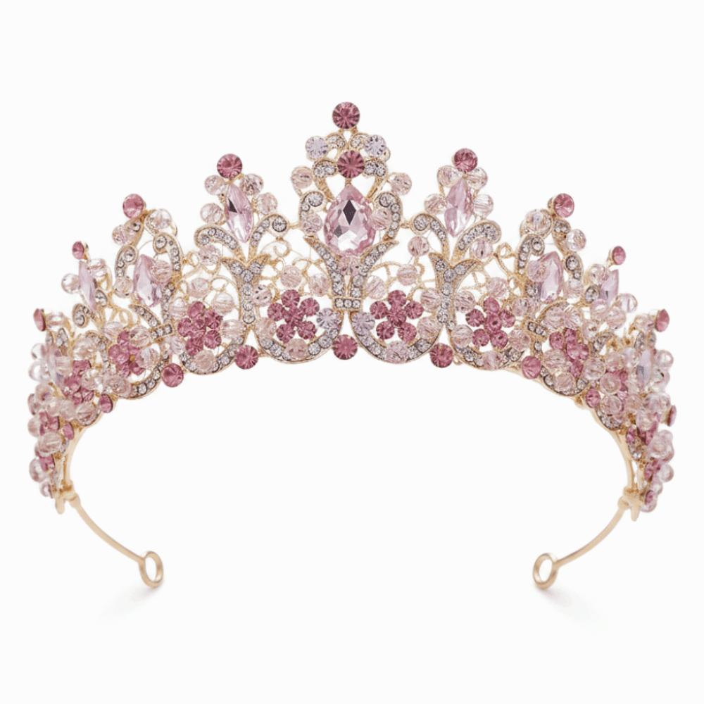 

Exquisite Crystal Crown Handmade Baroque Headpiece Rhinestone Headband Bridal Tiara Bridesmaid світло-рожевий колір