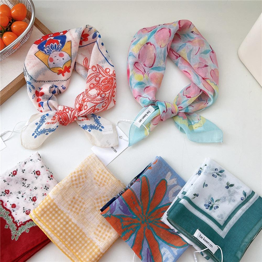 Flower Floral Print Scarves Kerchief Bandanas 55cm Headscarf Hair Ribbon Accessories  for Women