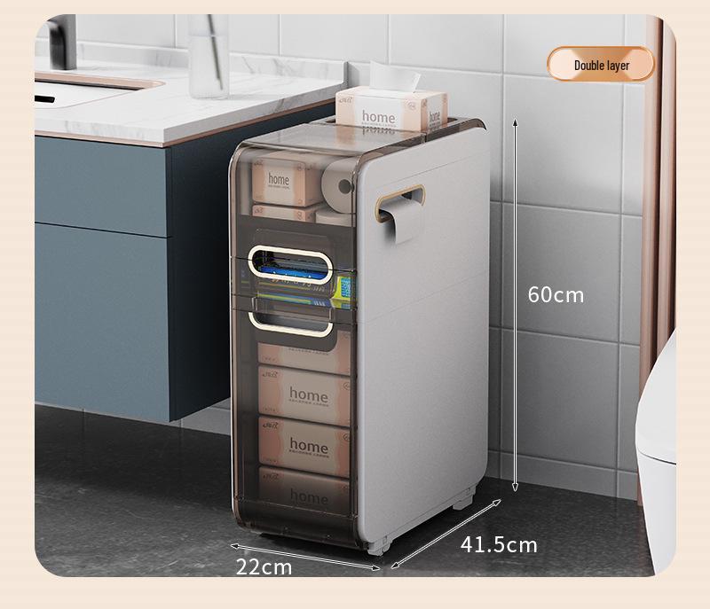 Luxury Bathroom Crevice Storage Rack Trolley - No Installation Required, Floor-Standing Cabinet.