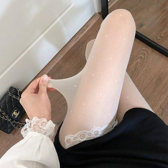 Douyin Summer JK Black Polka Dot Love Print Stockings - Sexy, Thin, Anti-Hook for Women