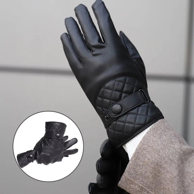 Herren Lederhandschuhe Winter Outdoor Motorradhandschuhe Plus samtdicke Touchscreen-Handschuhe