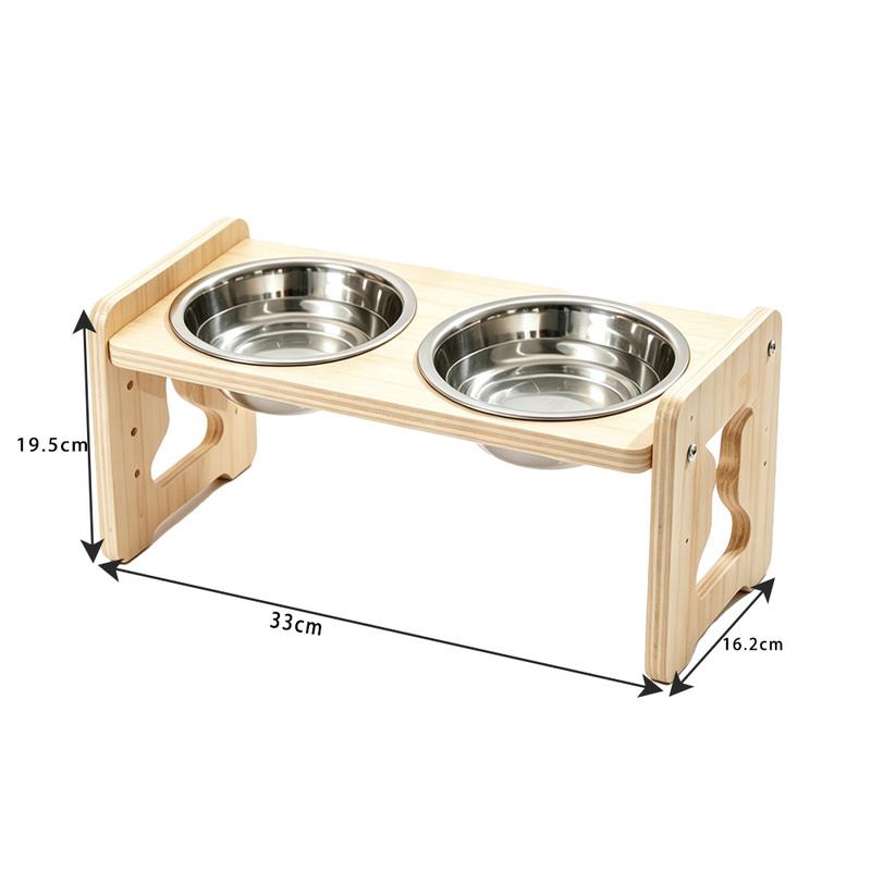 Double Elevated Pet Feeding Bowl Wooden Stand with Removable Stainless Steel Bowls for Dog and Cat Food Water Pet Accessories