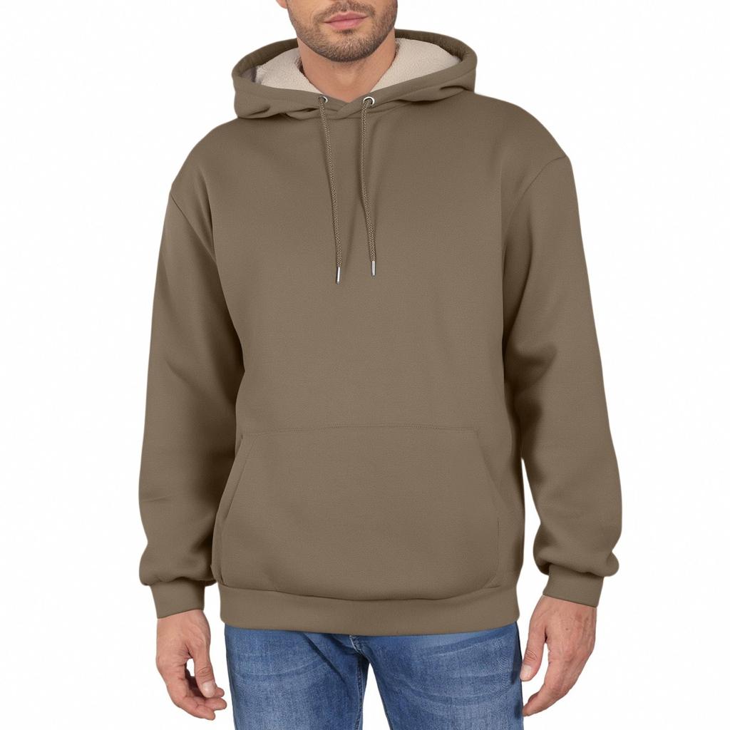 Men's Fall Winter Casual Warm Fleece Hoodie Pullover Lined Hooded Sweatshirt With Pocket