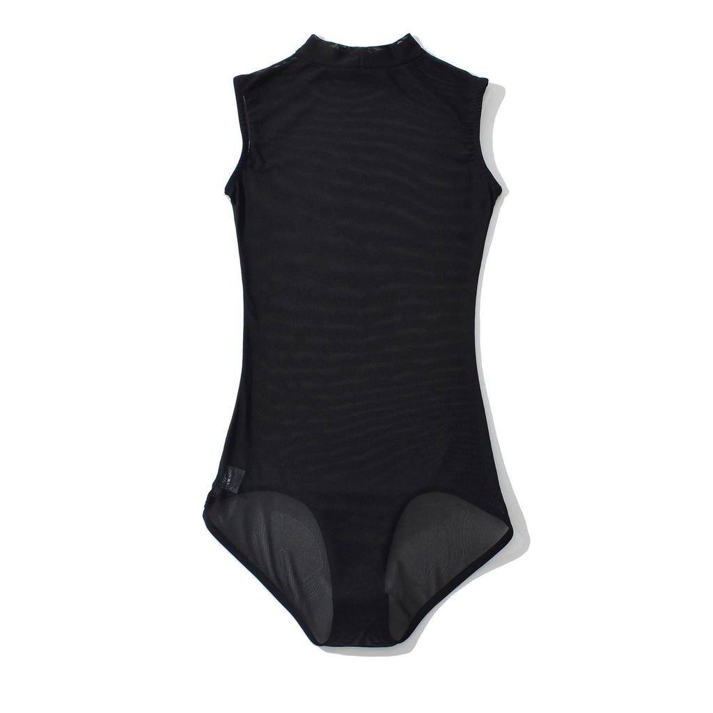 Europäischer & Amerikanischer Stil Netz-Rundhals-Langarm-Bodysuit - Schlankmachend, Sexy, Durchsichtig, Einfarbig Sommer-Layer