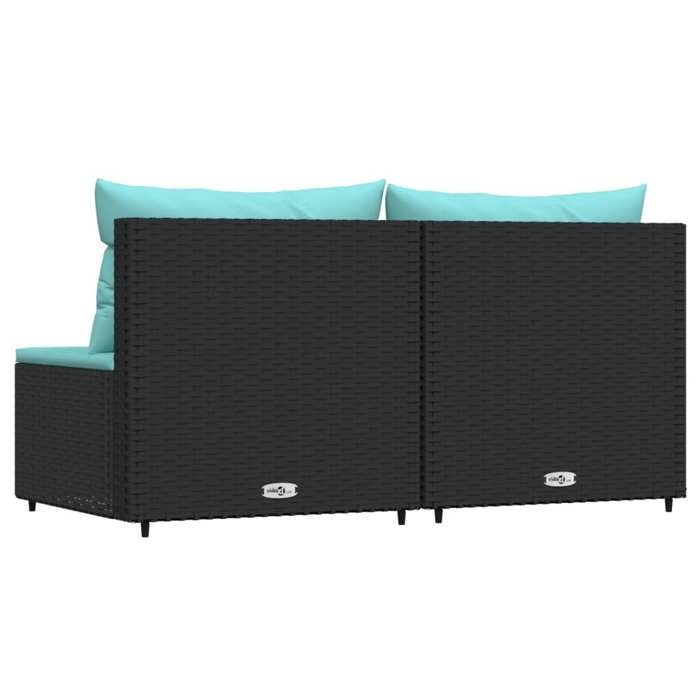 VidaXL Canapés centraux de jardin et coussins 2pcs Noir Résine tressée, canapé, canapé de jardin, canapé central sectionnel, 319802