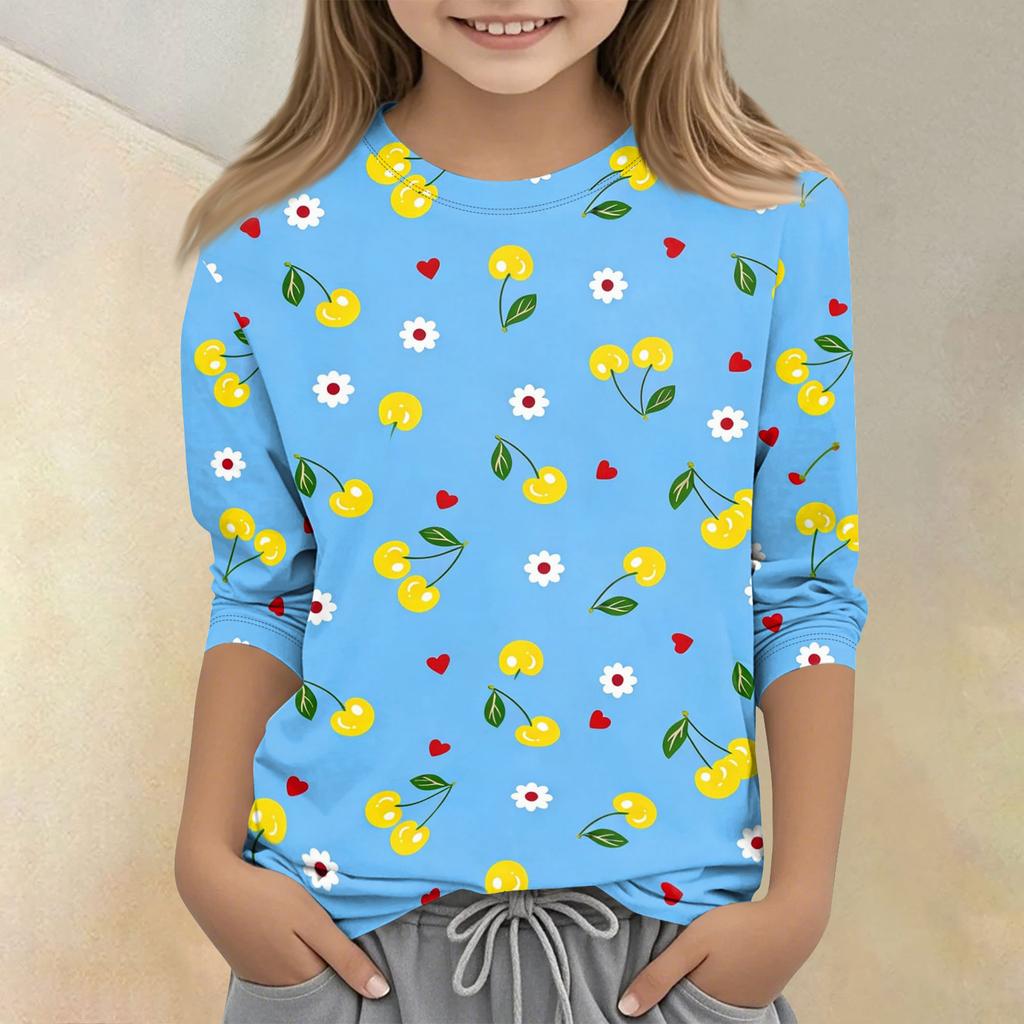 Children's Printed Round Neck Seven Quarter Sleeve Casual T-shirt