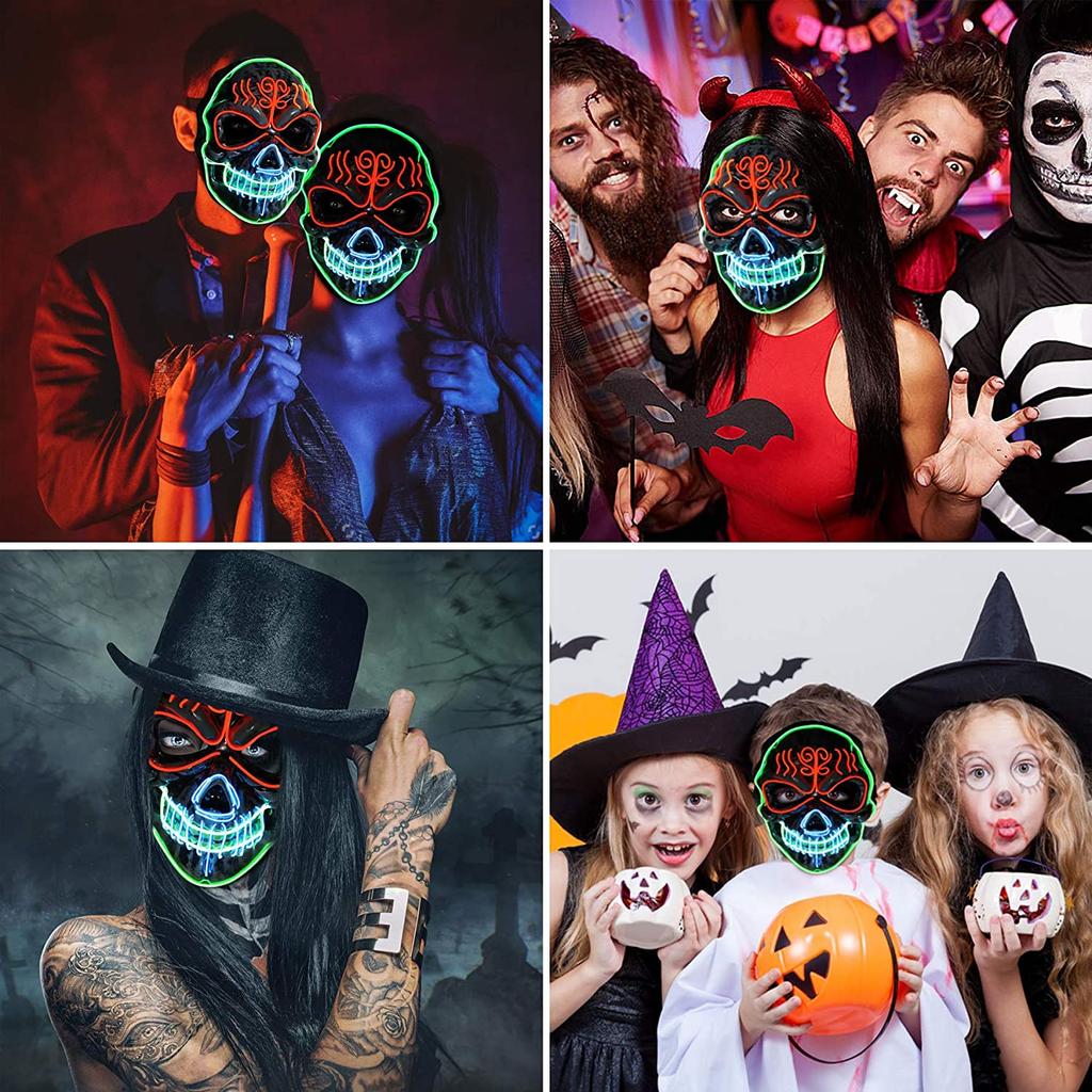LED Halloween Maske Verbesserte Gruselige Halloween Leuchtmaske Gruselige Totenkopf Form Cosplay LED Maske Scherzartikel Spielzeug