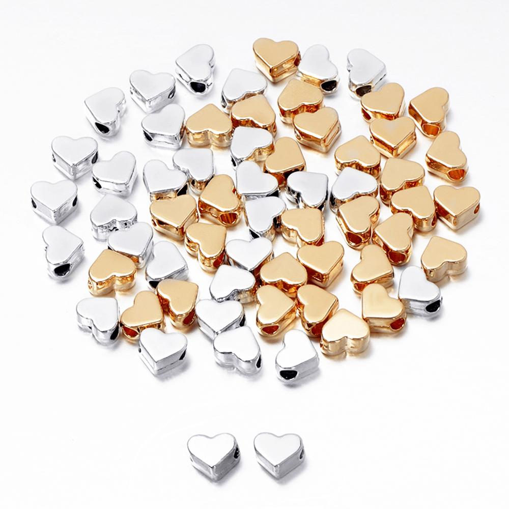 30pcs Love Heart Beads KC Gold Color Spacer Loose Charms Bead for Bracelets Necklaces for Jewelry Making 6x7x3.5mm DIY