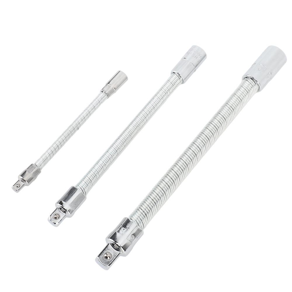 3Pcs Silver Bendable Shaft Set Carbon Steel Flex Socket Wrench Socket Extension Bar  Automotive