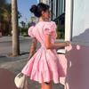 Summer Fashion Temperament Socialite Deep V-neck Bubble Sleeve Waist Puffy Short Dress